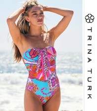  162 NWT TRINA TURK Meilani Sweetheart Lace Up Bandeau One Piece Swimsuit Sz.10