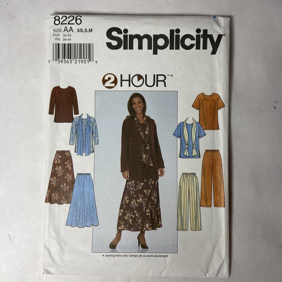 Simplicity Sewing Pattern 8226 Size AA XS S M Top Skirt Pants & Scarf VTG - Image 2 of 4