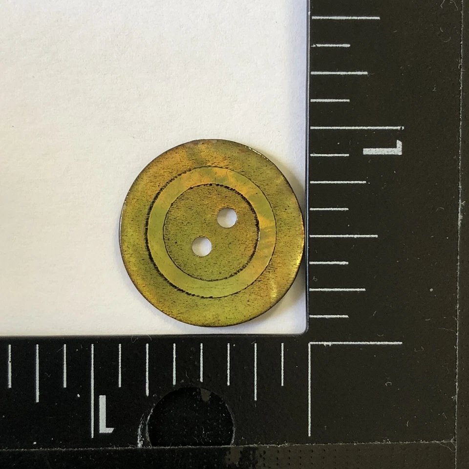 Rare Vintage Gold Pearlescent Shell Laquered Circle Pattern Round Button 15/16" - Image 3 of 4
