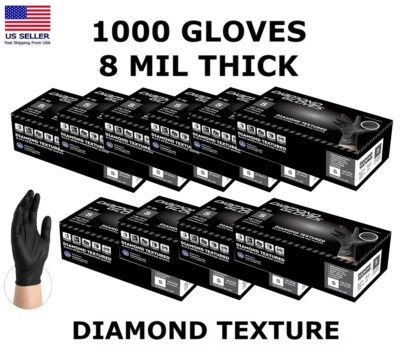 ADVANCE 8 Mil Black Heavy Duty Thick Nitrile Industrial Gloves Case 1000 PC New S M L XL