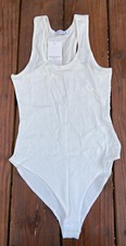 MANGOPOP Women's Small Sleeveless Bodysuit - Ribbed Cream Racer back NEW NWT