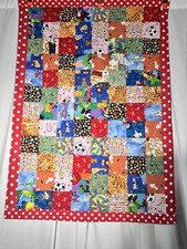 Quilt- fun print squares- 33  x 46  - polkadot trim
