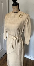 1950s Vintage Tan Wiggle Dress 50s Pencil Retro Rockabilly S XS Viva Pinup 1960s