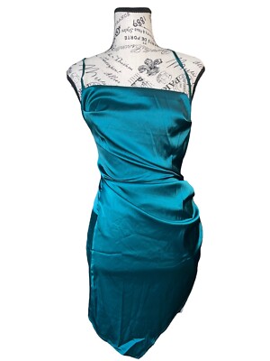 satin tulip hem mini dress Ruched Spaghetti Strap Tulip Hem Satin Minidress (Women)