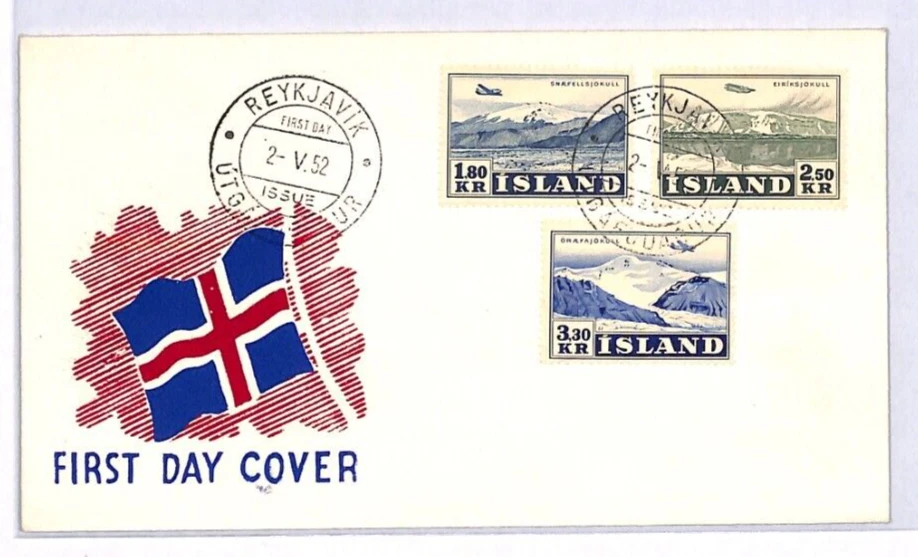 ICELAND 1952 FDC Air Mail HIGH VALUES First Day Cover Superb *3k30* Blue YT137 - Image 3 of 4