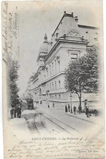 Old postcard animated old St Etienne street animated prefecture carriages 1903