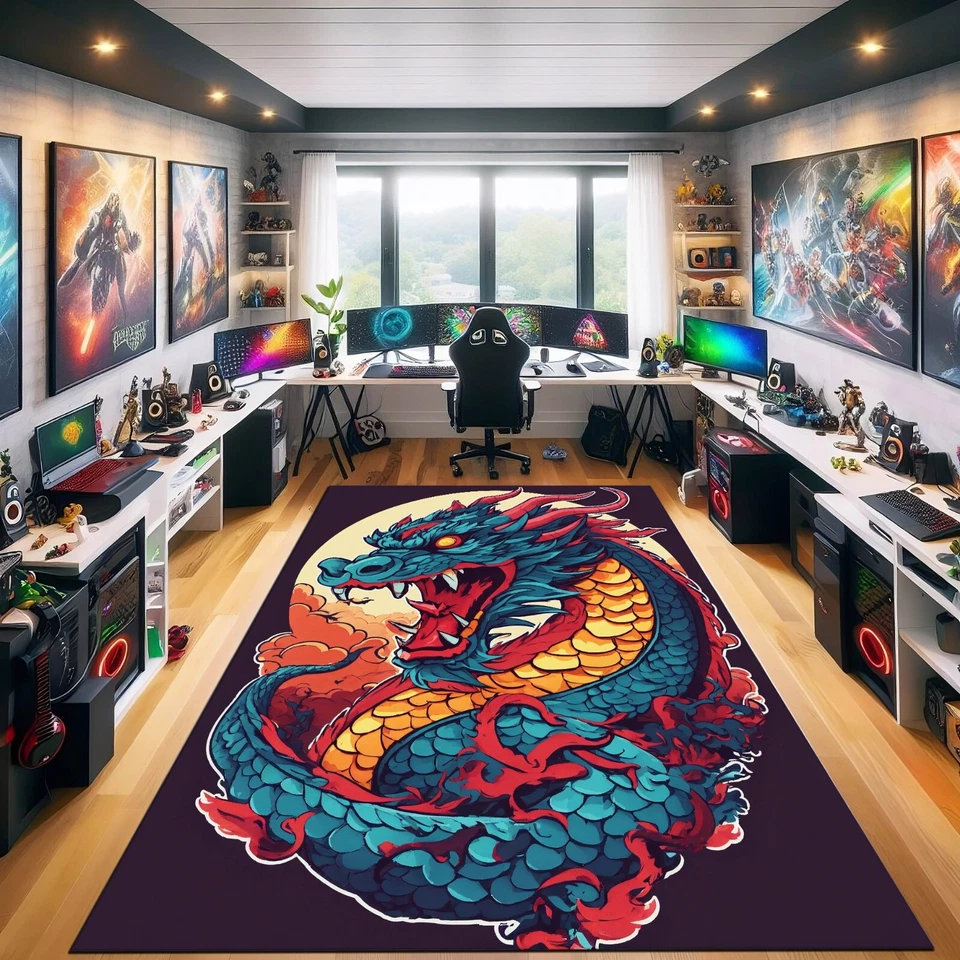 Tapete Dragão, Tapete Dragão Japonês, Tapete Azul, Tapete Animal, Tapete Decoração Animal, Vida - Imagem 3 de 4