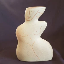 Nude Woman Figurine Ceramic DONNA POLSENO Vase 8¾" Tall Artist Signed MCM Vtg