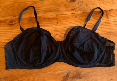 Parade Silky Mesh Full Coverage Underwire Bra Black Semi-Sheer Size 46DD