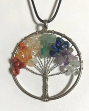 Multi Colored Stones Pendant Necklace. Tree Of Life.
