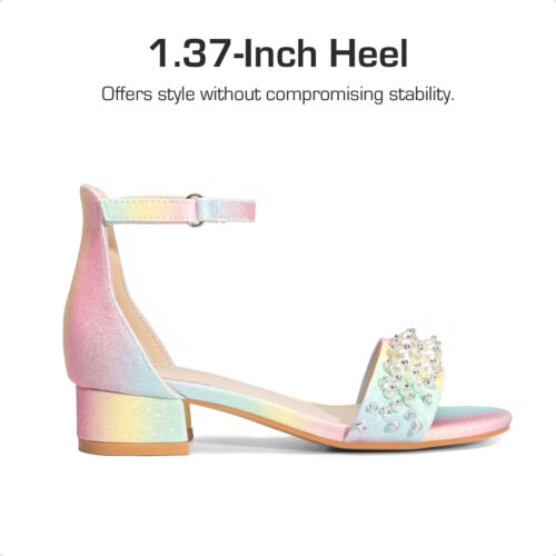 Girls Pump Sandals Shoes Ankle Strap Open Toe Low Heel Wedding Dress Shoes - Picture 24 of 27
