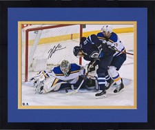 Framed Jordan Binnington Blues Signed 16x20 '19 SC Playoffs Game 1 vs Jets Photo