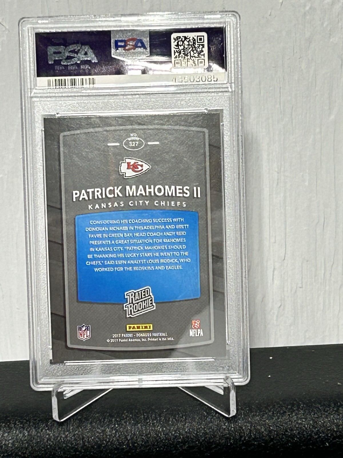2017 Panini Donruss Patrick Mahomes II RC Rated Rookie #327 Chiefs PSA 9 view 3