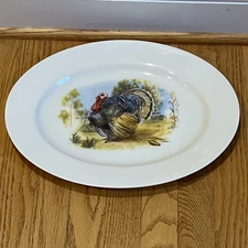 Oval Holiday Turkey Thanksgiving Serving Platter Plate In Field 15 1/2”x11 1/2”