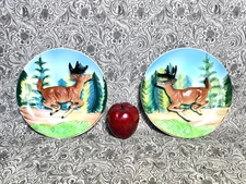 RARE Mid Century Geo Lefton Deer Stag Buck Plates 3D Relief HTF MCM 8" 60322