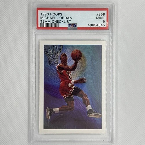 Michael Jordan 1990 NBA Hoops #358 Team Checklist Basketball Card PSA 9 Mint