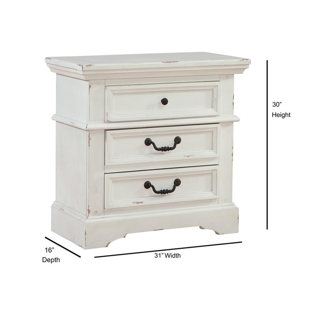 American Woodcrafters Stonebrook 3-Drawer Antique White Wood Nightstand