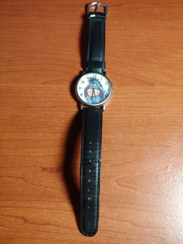Vintage Timex Disney Pooh Eeyore Watch Unisex Black Leather Strap