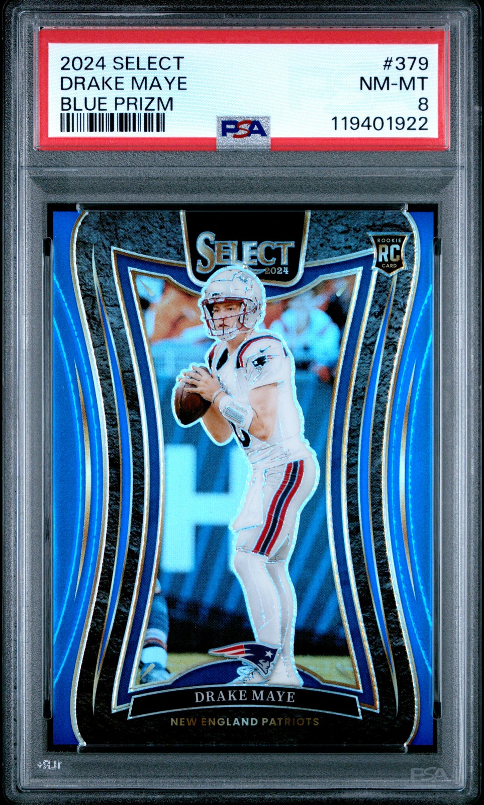 Jersey Match #10/99 2024 Select Blue Prizm Drake Maye #379 PSA 8 Pats RC SP JA