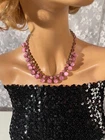 Vintage 50s Pink Rhinestone Choker 1950s Retro Milk Glass Pinup Rockabilly Chic