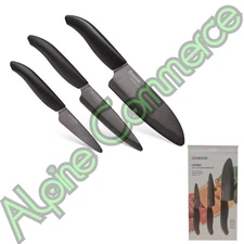*3-Knives* Kyocera Advanced Ceramic Kitchen Knife Set Santoku Black FK-3PC-BKBK