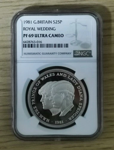 Great Britain UK 1981 25 Pence Royal Wedding Diana Silver Proof NGC PF69 UC