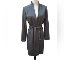 Calvin Klein Y2K Gray Trench Style Belted Preppy Corp Core Coat Size 4