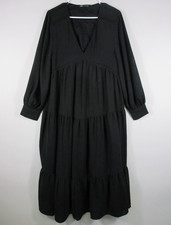 Zara Womens Pullover V-Neck Midi Dress Ruffle Hem Long Sleeve Size XS Black