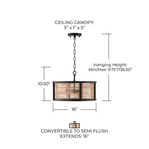 Capital Lighting Rico 16" Wide Rattan and Wood Drum Ceiling Light - Picture 8 of 8