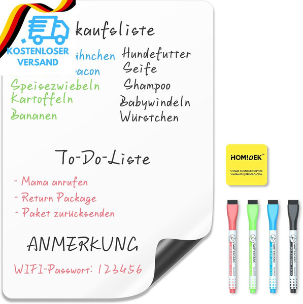 Homidek Whiteboard Folie Magnetisch FüR KüHlschrank - A4 Magnettafel FüR Familie-image