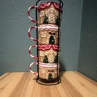 4 - 12oz Gingerbread Holiday Time Stoneware Coffee Mugs Christmas w/ Metal Stand — photo 2