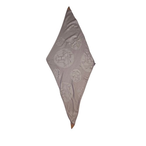 HERMES LIBRIS losange cashmere and silk stole scarf leather end mauve color logo - 第 4/10 張圖片