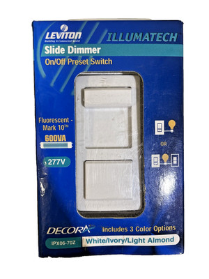 *NEW* Leviton 030-IPX06-70Z Slide Dimmer. On/Off Preset switch, 277v