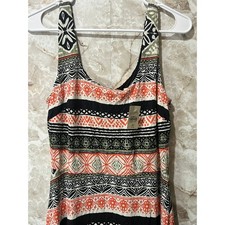 Loft Womens Petite 8P Geometric Tribal Print Sleeveless Rayon Dress Orange Black