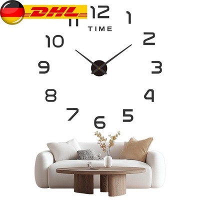 Wanduhr XXL 100cm DIY Dekouhr 3D Wand Uhr Groß Große Wandtattoo Modern Schwarz 