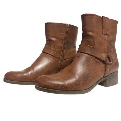 Frye & Co. Elodie Moto Harness Ankle Boots Brown Women s Size 10M Side Zip
