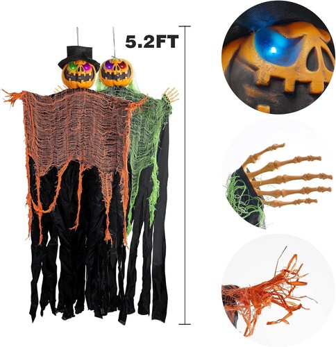 2pcs 5.2ft Hanging Ghost Pumpkin Skeleton Color Changing Light Halloween Decor - Picture 3 of 7