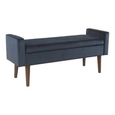 HomePop Fulton Modern Velvet Fabric Storage Bench in Dark Navy