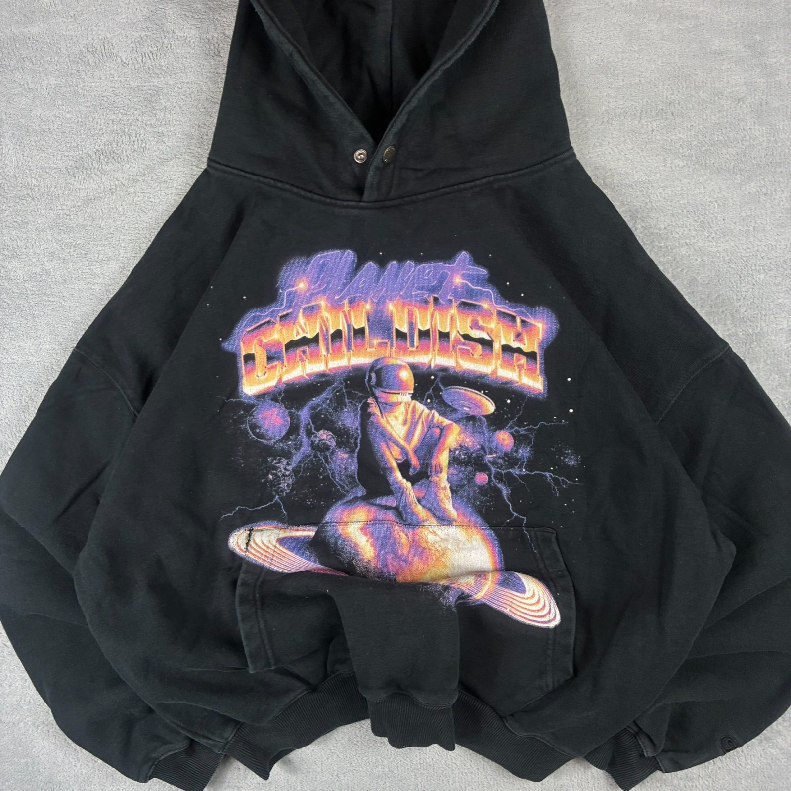 VTG Childish TGF Bros Planet Spaceman Black Heavyweight Oversized Medium Hoodie image 3