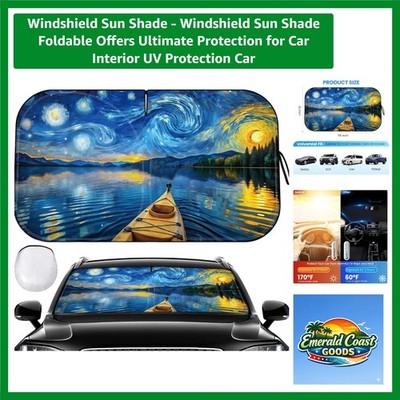 Stylish 55''L x 32''W Windshield Sun Shade - Blocks 98% UV Rays with Storage Bag