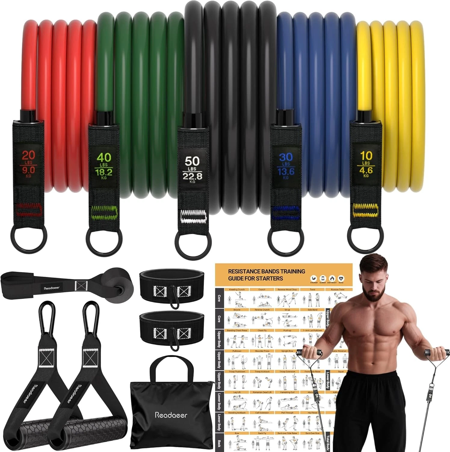 Readaeer Resistance Bands Exercise Bands Working Out Work Out Bands W/ Handles