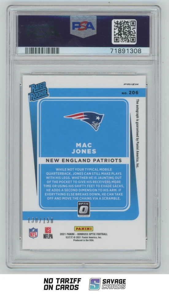 2021 Panini Donruss Optic Rated Rookie Auto Mac Jones PSA 10 /150 . #206 New - Image 2 of 3
