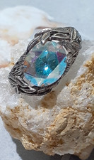 Blue Topaz Ring size 8 Chunky Silvertone