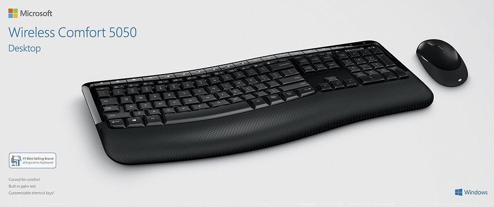 Microsoft - Comfort Desktop 5050 Ergonomic Full-size Wireless Keyboard and Mo...