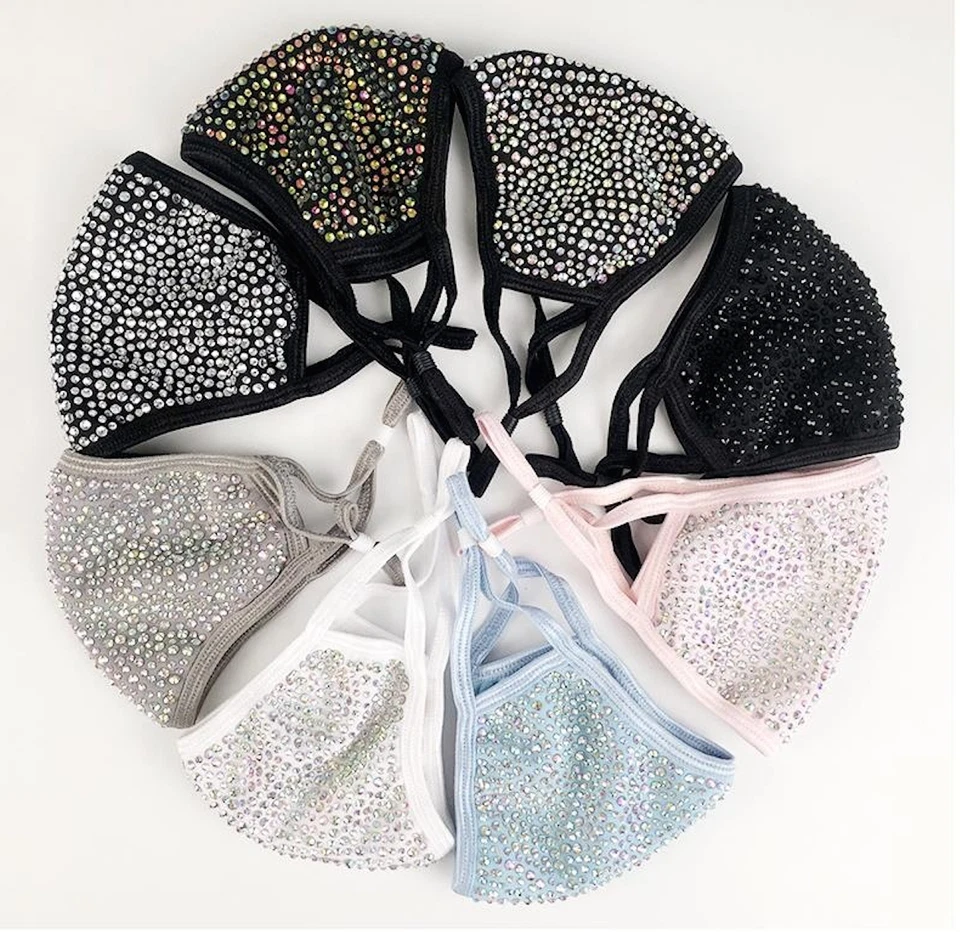 Маска для лица со стразами блестящая хрусталь и блестки блестящий многоразовый стиральный фильтр карман - Изображение 4 из 4