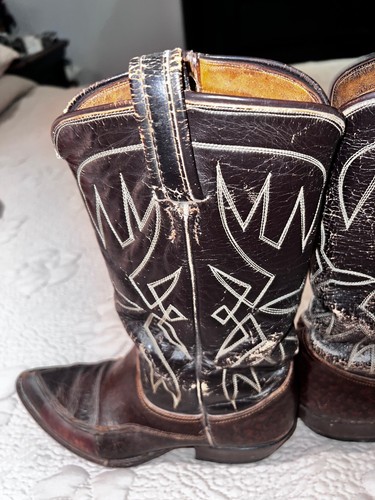 Vintage Tony Lama El Paso zweifarbig braun auf braun Leder Cowboystiefel Herren 8D USA - Bild 5 von 20