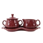 Fiesta Burgundy Maroon Red Creamer, Covered Sugar With Serving Dish