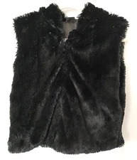 Cejon Accessories Faux Fur Hoodie Vest Zip Front Pockets Black Size S  #15706