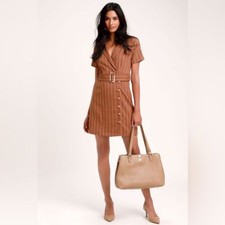 Lulu's Raegan Brown Striped Shirt Dress