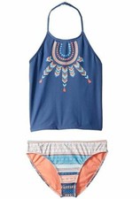  93 Lucky Brand Kids Girls Blue Swimwear Two Piece Halter Tankini Swimsuit Sz M